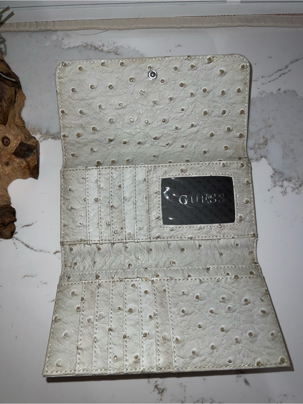 Guess Women’s Ostrich-Texture Wallet in Cream and Tan - Picture 4 of 7
